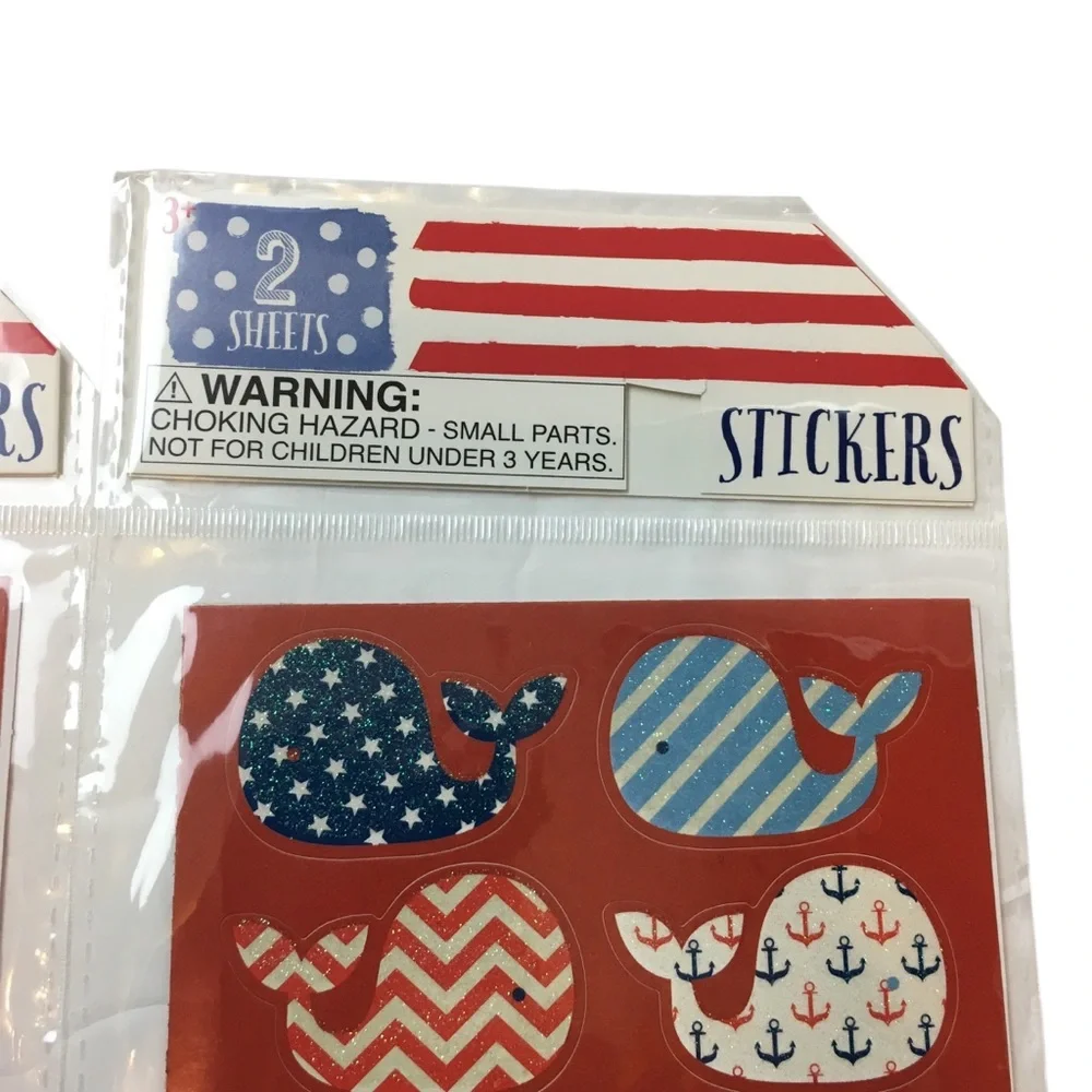 Patriotic Whale Glitter Stickers July 4th Stars Stripes Chevron 60 Total NEW